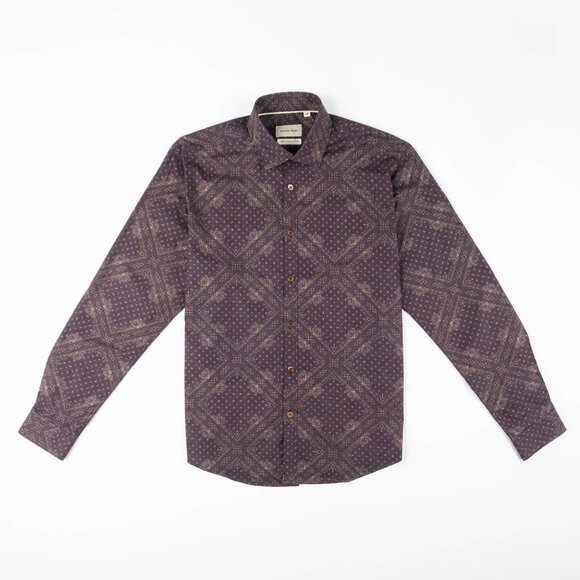 Stitch Note Long Sleeve Printed Shirt - Burgundy - Picture 1 of 3